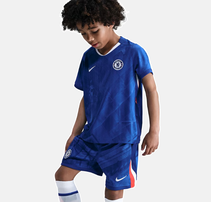 Kids Chelsea Home Kit 25/26 with World Champions 25 printing
